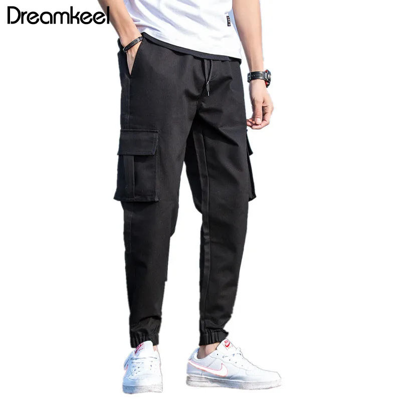 Мужские спортивные брюки в стиле хип хоп повседневные черные для бега с боковыми