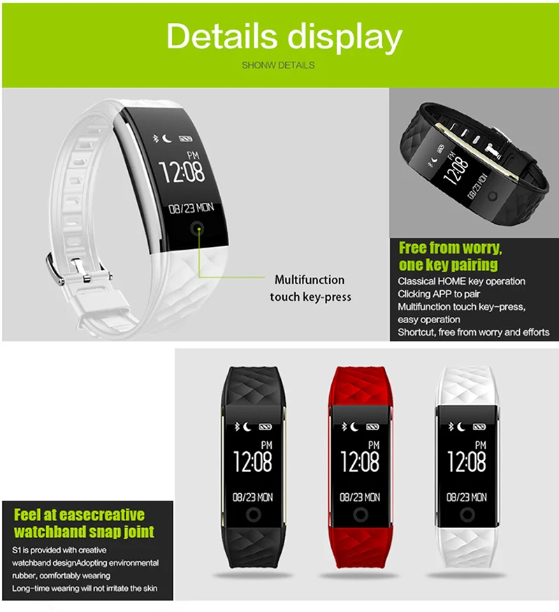 S2 Bluetooth Смарт-браслет пульсометр OLED фитнес-шаговый Браслет Для xiaomi huawei ios Phone pk fitbits MIBAND 3