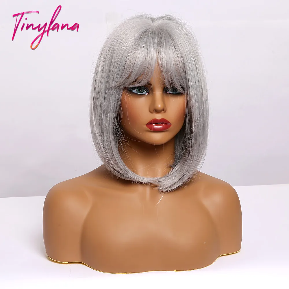 Маленькие Ланы шелковистые прямые светло-серые короткие Боб Прически боковая