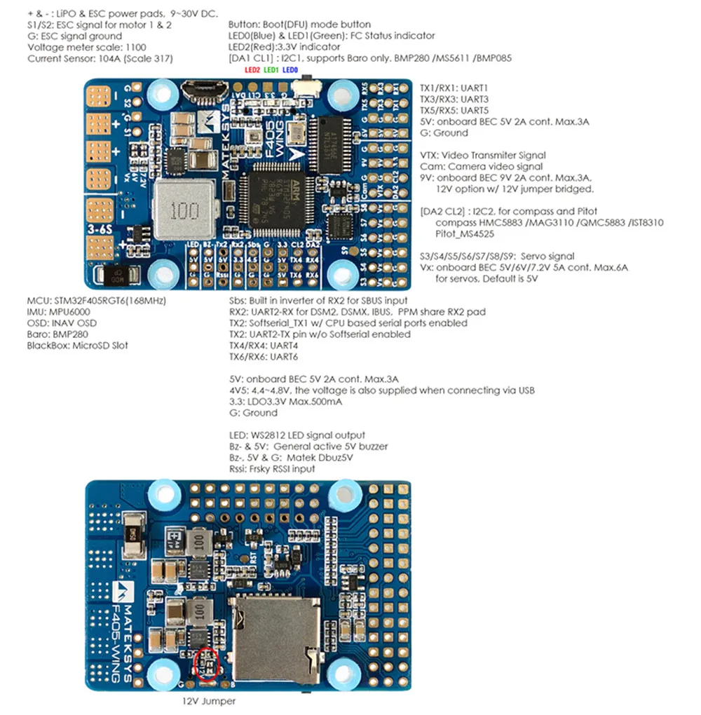 Matek Matesys F405-WING STM32F405 управления полетом с INAVOSD MPU6000 BMP280/Поддержка кулон с крыльями фиксированное крыло