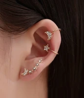 hot sale set non pierced earrings shiny star moon 3 piece set ear clip female trend earring jewelry gift