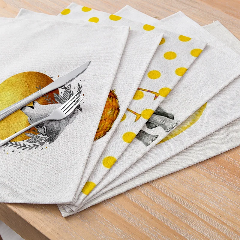 

Polyester Linen Placemat Yellow Lemon Tableware Mat For Kitchen Dining Table Waterproof Coaster Modern Pad Home Decor 30*40cm/pc