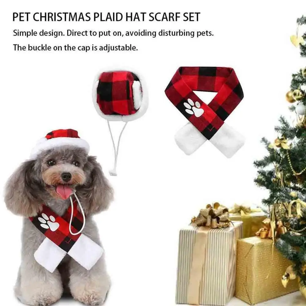 Рождественское украшение шапка Санта Клауса кошка собака клетчатый шарф