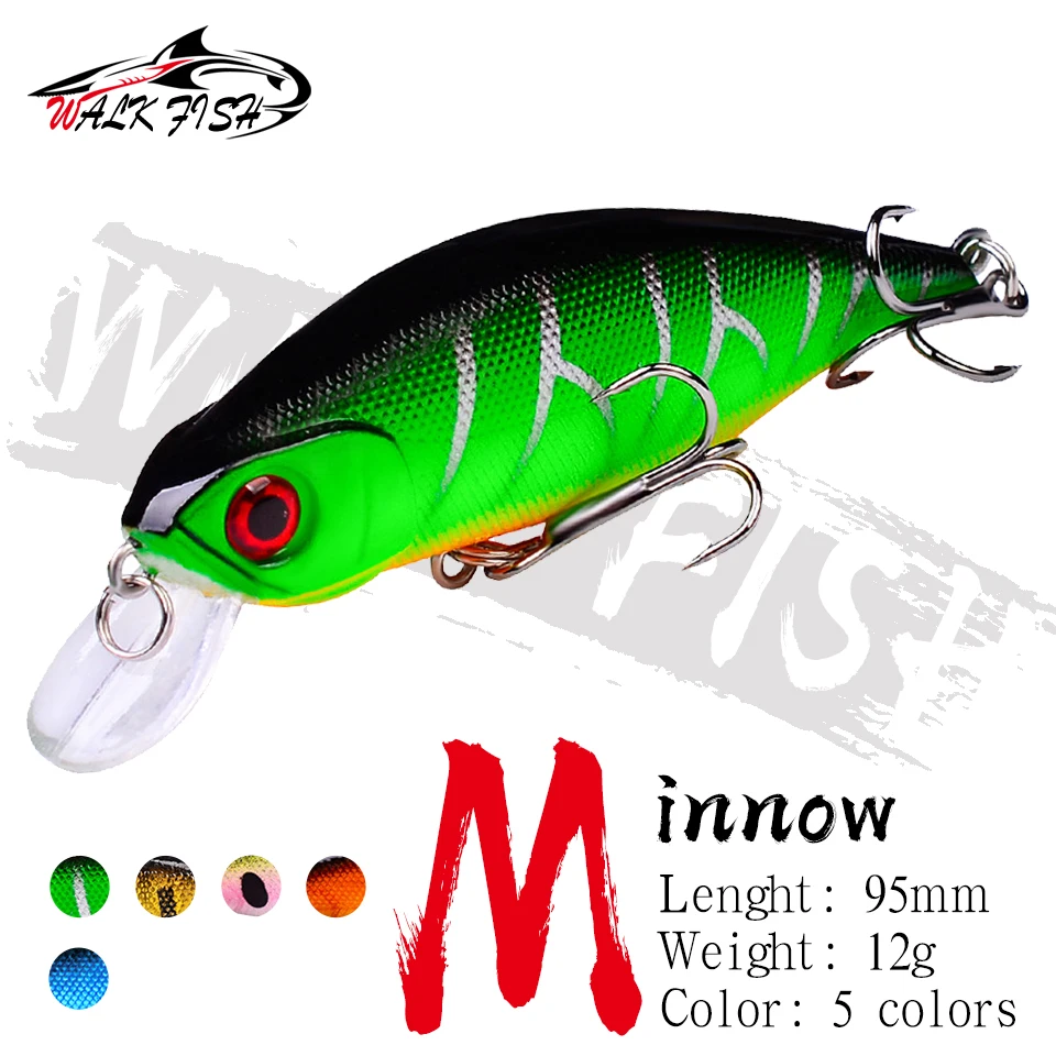 

WALK FISH 95MM 12G Minnow Floating 3D Eyes Pesca Fishing Lure Crankbait Bionic Wobbler Artificial Hard Bait Isca Fishing Tackle