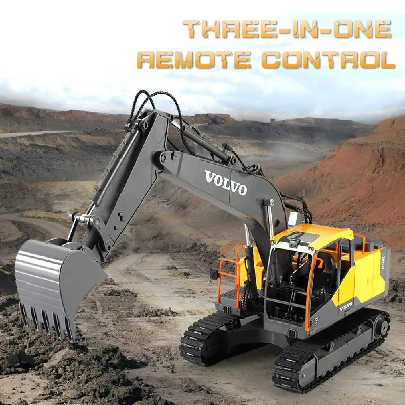 2.4G 3in1 E568 Alloy RC Excavator 1:16 Alloy 17ch Big RC Trucks Simulation Excavator Remote Control 3-Type Engineer Vehicle Toys