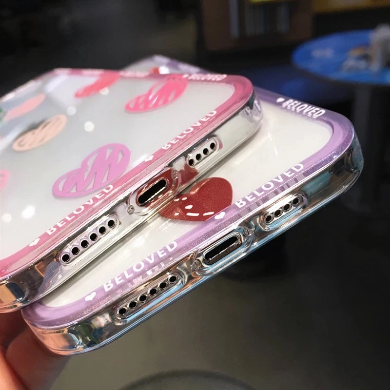 Lovebay Clear Love Heart Pattern Phone Case For iPhone 11 12 13 Pro Max X XR XS Max 7 8 Plus SE2020 Camera Protection Soft Cover