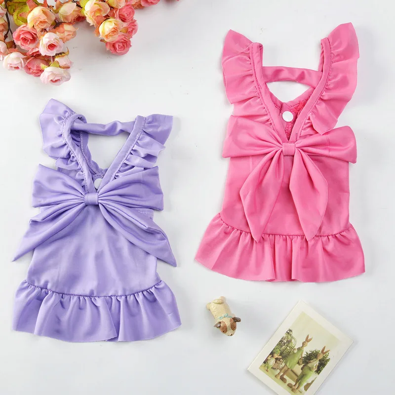 

Dogs Dress Summer Cool Breathable Pet Skirts Polyester Comfortable Cat Clothing Bow 2 Color Pets Skirt Sling Simple Dog Clothes