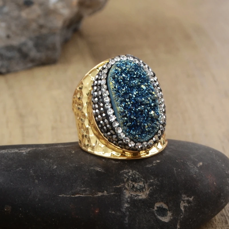 Большой кулон BOROSA Agates Druzy кольца в богемном стиле из титана разных цветов