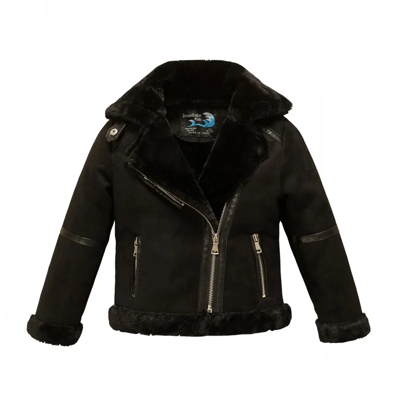 Меховая замшевая кожаная куртка с отложным воротником для мальчиков и девочек