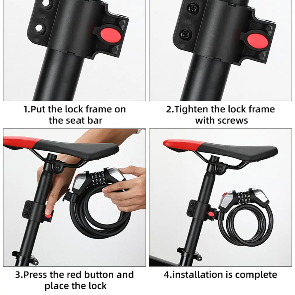 

1.2/1.5m Bike Lock Bicycle 4 Digit Code Combination Bicycle Lock Bicycle Security Lock Bicycle Equipment MTB Anti-theft Lock