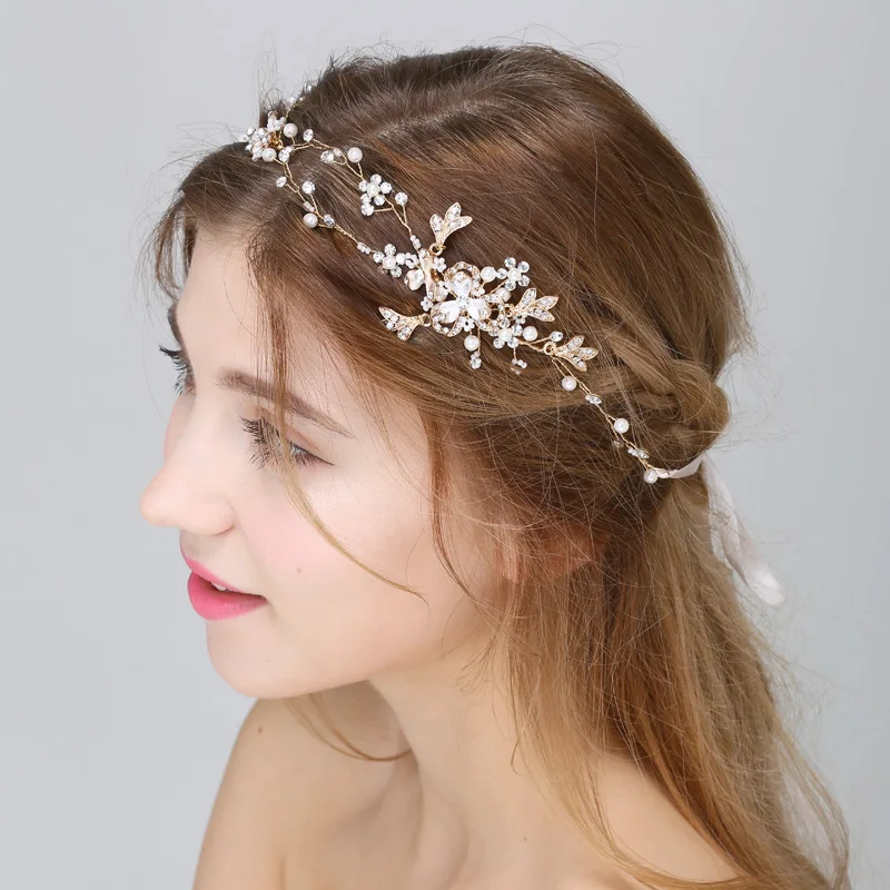 Gibsonbridal Handmade Wedding Headpiece Freshwater Pearl And Rhinestone Bride Hair Vine Accessory Women Hairbands | Украшения и