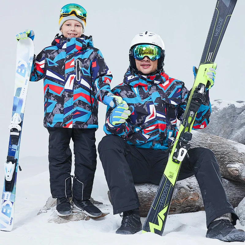 Мужской лыжный костюм для папы и детей лыжная куртка штаны мальчиков детская