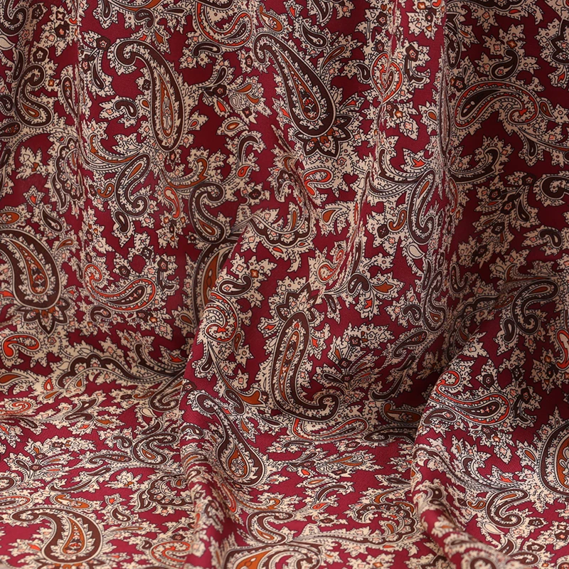 

Красное летнее платье-Ципао с принтом пейсли, ткань из чистого шелка тутового шелкопряда, крепдешин, 1 метр