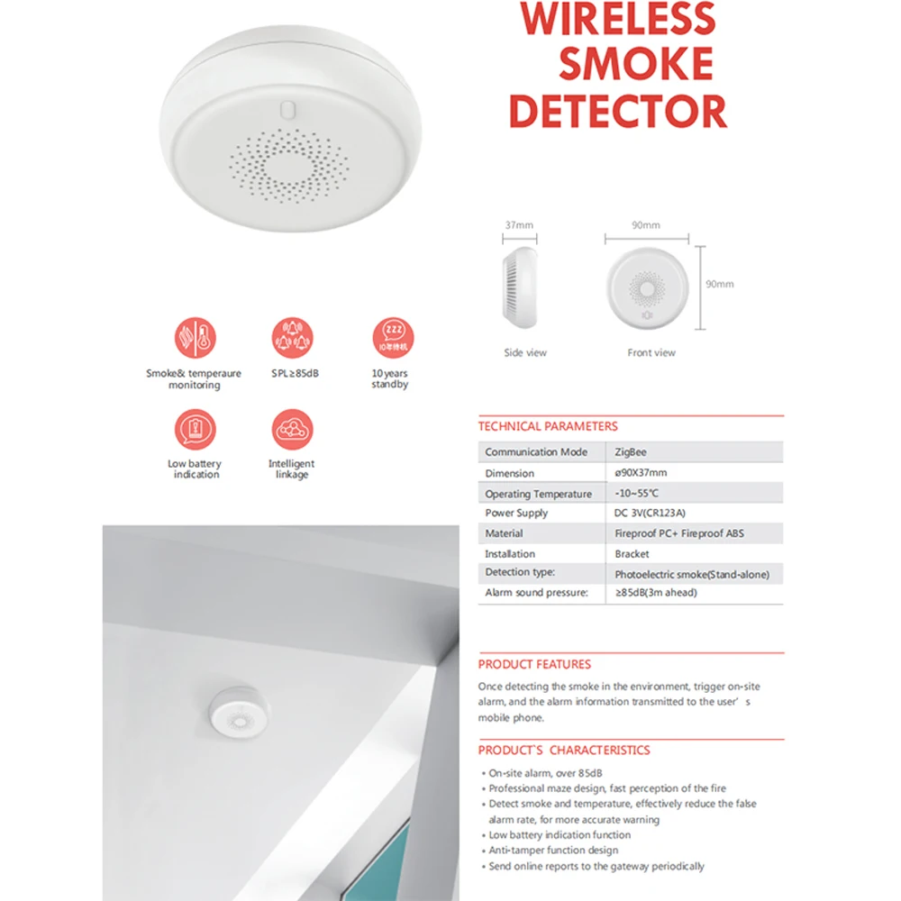 

Tuya Smart Zigbee Smoke Detector Smart Fire Alarm Progressive Sound Photoelectric Smoke Sensor Work With Tuya Zigbee Hub