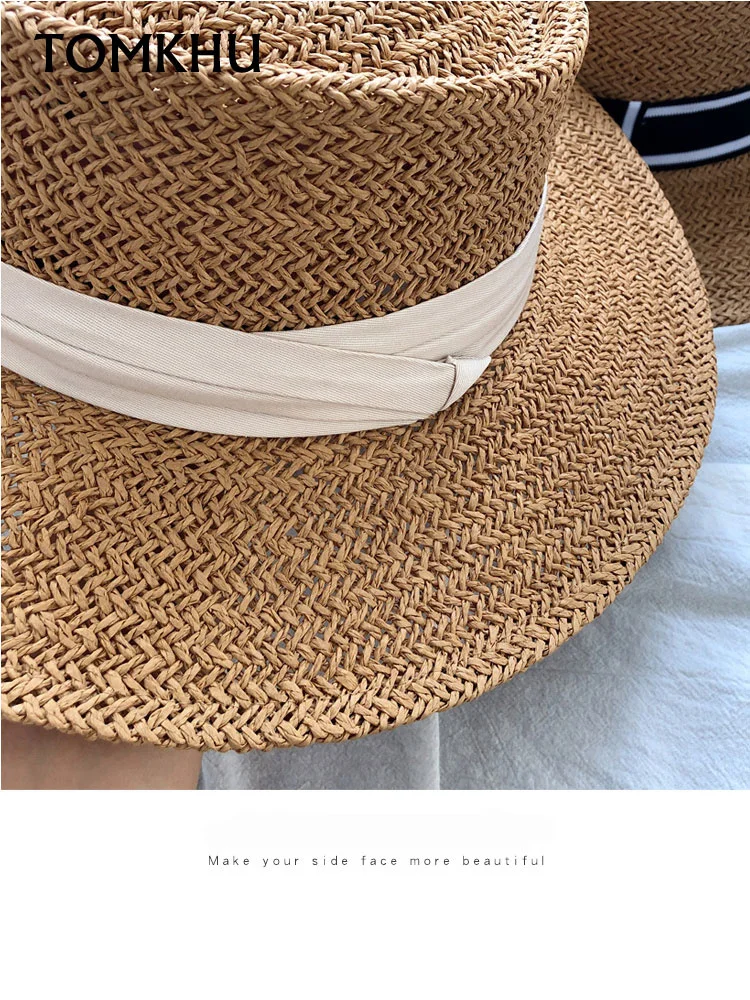 

2021 Hot Sale New Handmade Straw Beach Hat For Women Summer Holiday Panama Cap Fashion Concave Flat Sun Protection Visor Hats
