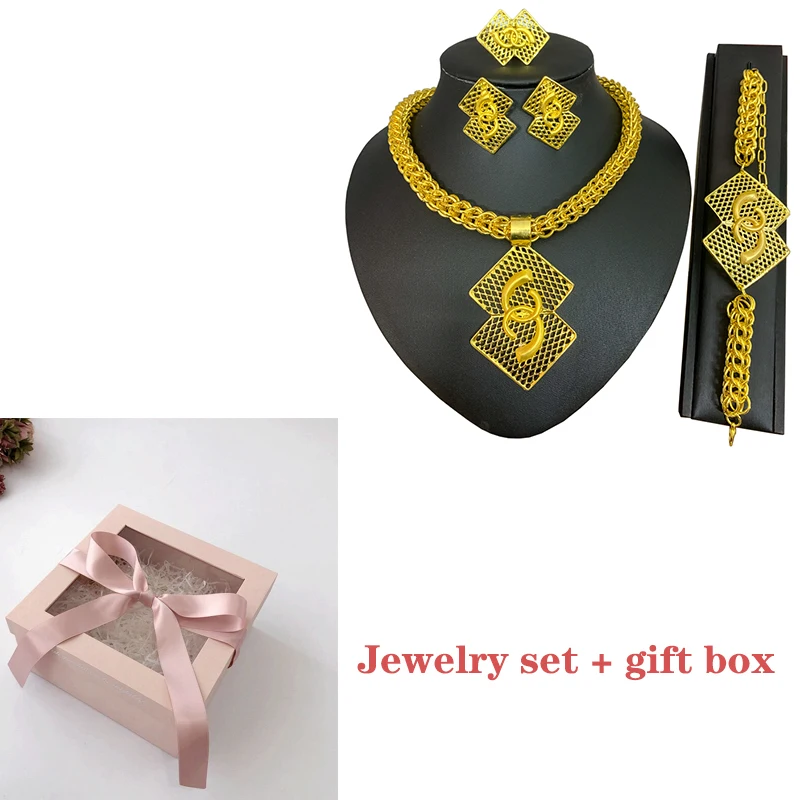 24K set and box Роскошные нигерийские женские свадебные ювелирные наборы, большое короткое ожерелье, серьги для невесты, Дубай, золотой Африканский бисер, комплект ювелирных изделий - Окраска металла: 24K set and box