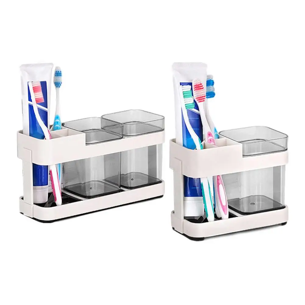 

1Set Toothbrush Holder Plastic Double Cups Multi-Function Desktop Practical Toothbrush Rack Storage Shelf for Home Couple 45a