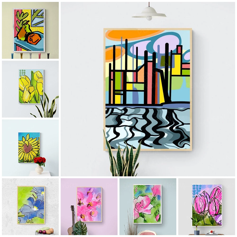 

Hd Prints Abstract Flowers Canvas Painting Wall Artwork Line Plants Poster Home Decor Living Room Modular Orchid Pictures Framed