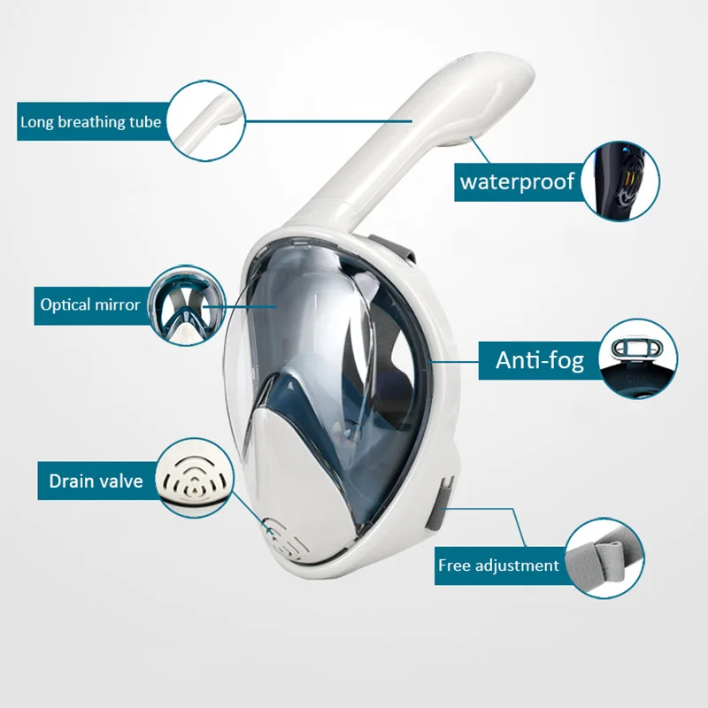 

Scuba Diving Mask Swimming Snorkeling Mask Adult Kids Anti-Fog Underwater Full Face 180 Degree Panoramic View Anti-Leak Safe