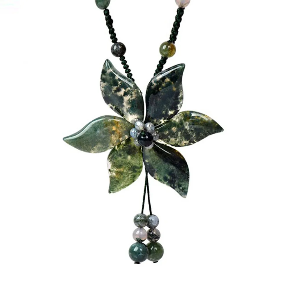 

Новый стиль, Натуральная Зеленая трава, оникс, модная женская цепочка для свитера с бусинами из халцедона, оптовая продажа