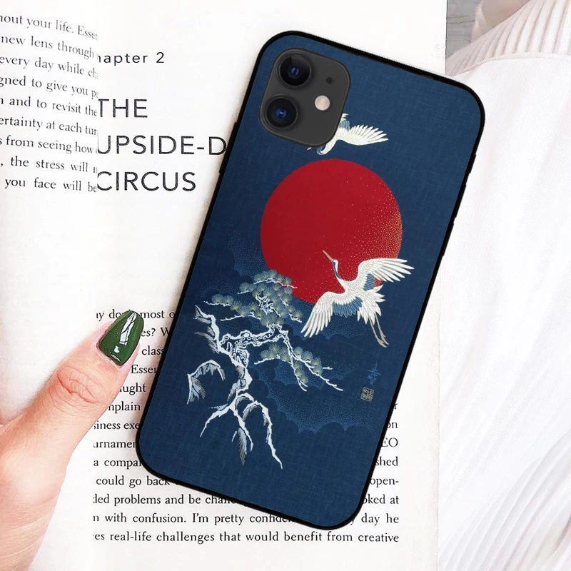 Краснолобый прыгающий кран птиц в японском стиле чехлы для мобильного телефона