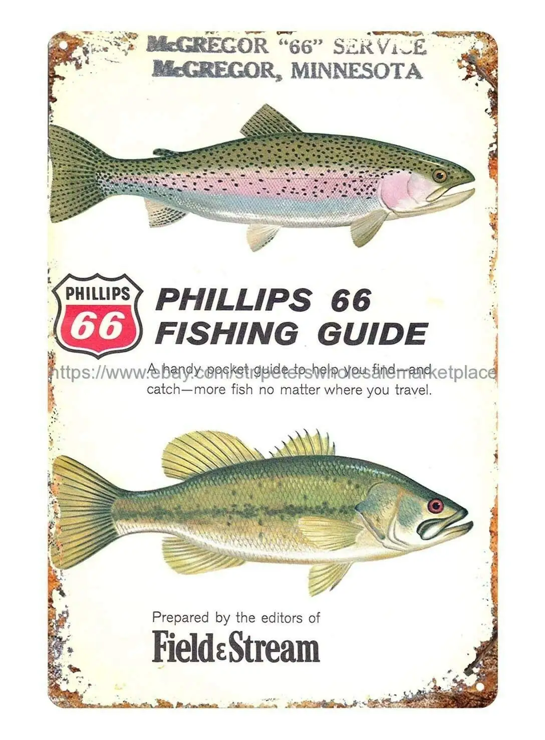 

1966 Find and Catch More Fish Phillips 66 Oil CoField and Stream Retro Wall Home Bar Pub Vintage Cafe Decor, 8x12 Inch