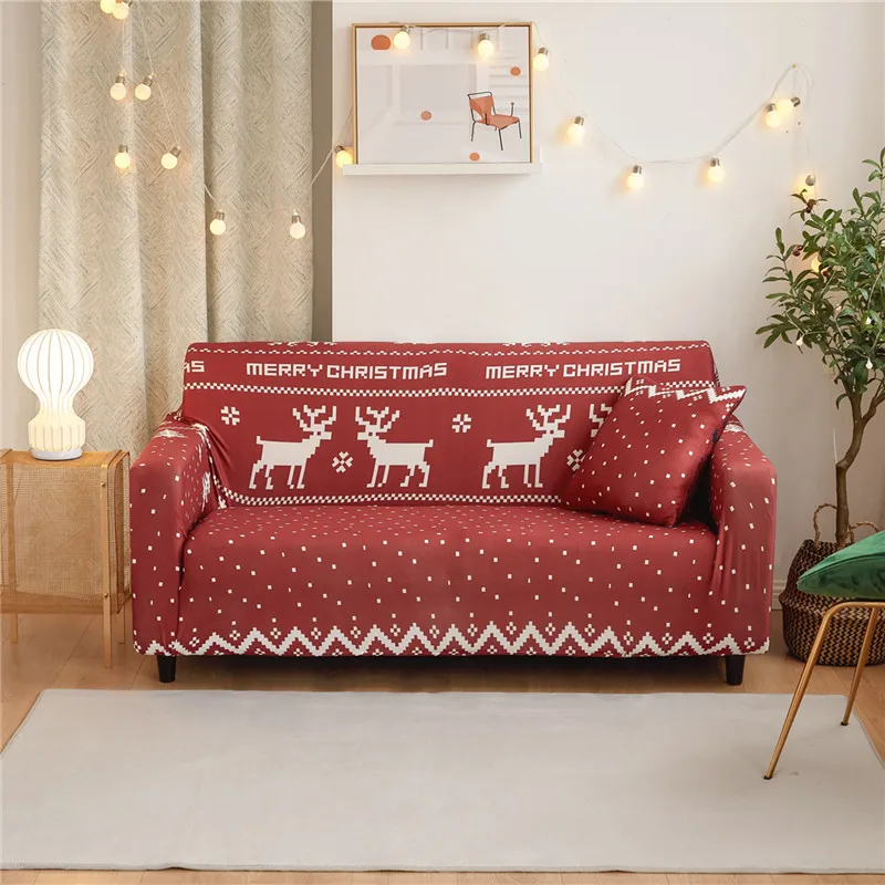 Christmas Style Couch Cover Cotton Elastic Sofa Cover for Living Room Slipcovers Sofa Towel Single/Two/Three/Four-seater