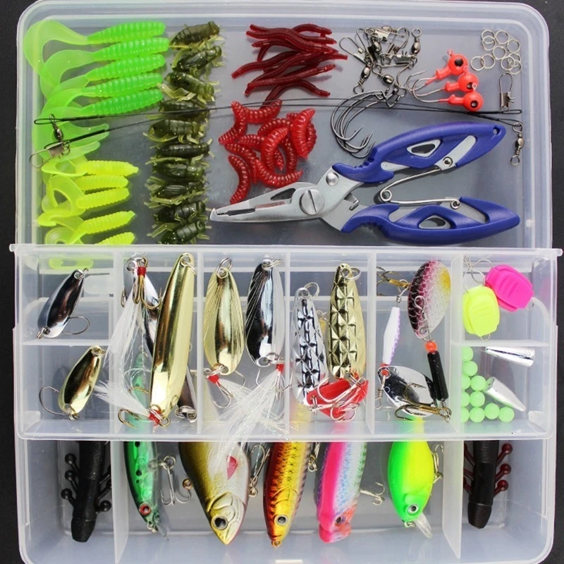 101 набор рыболовных снастей приманка Спиннер кренкбейт гольян Поппер ВИБ мягкая