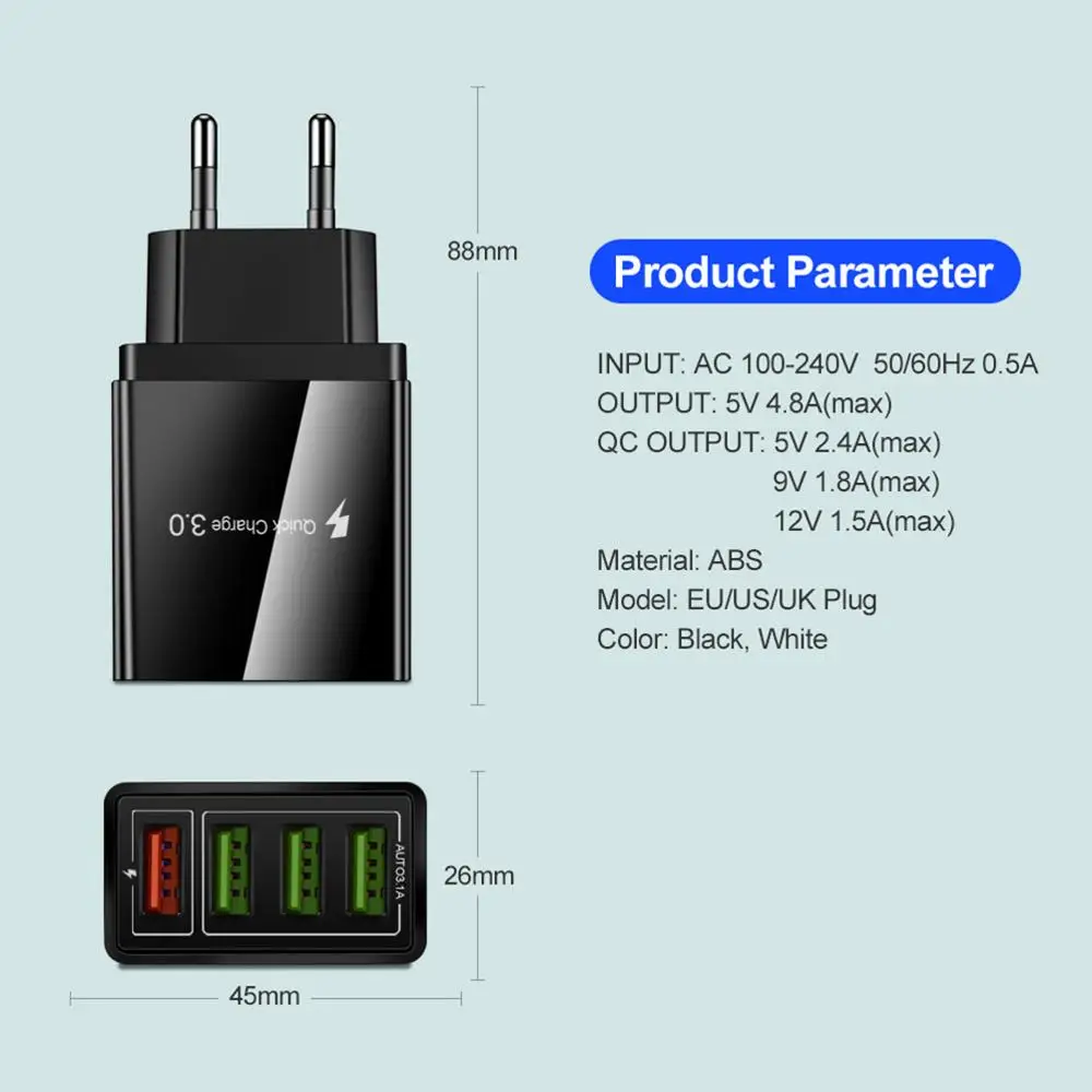 15W быстрое зарядное устройство QC 3 0 USB стандарта ЕС США Великобритании