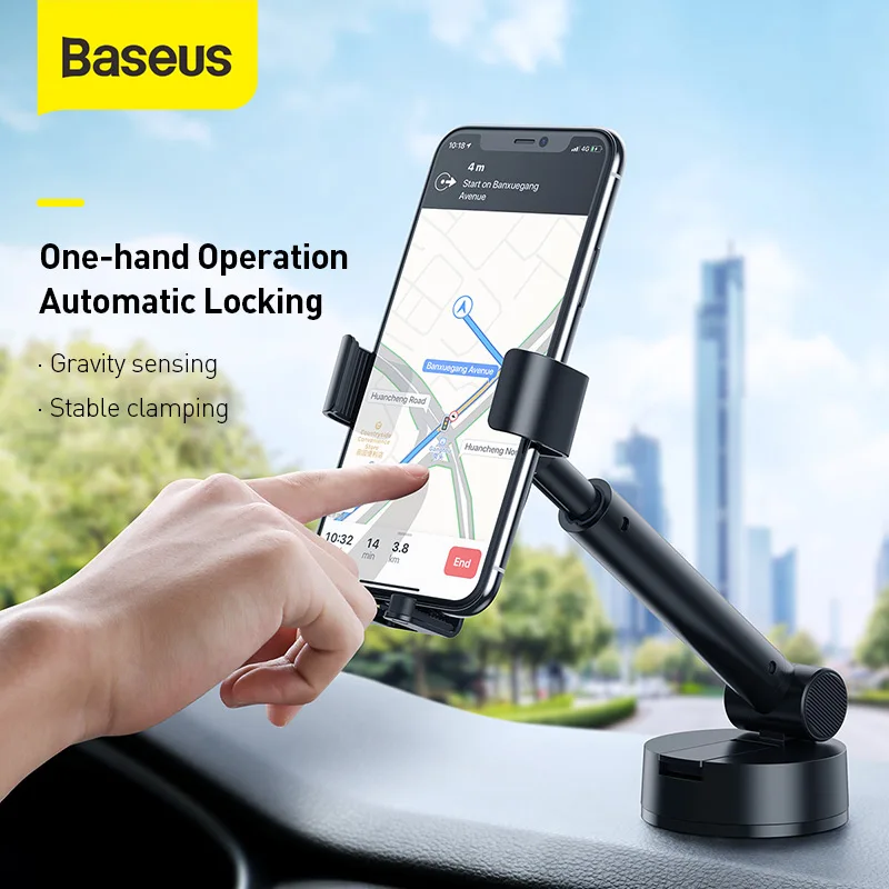 baseus universal car phone holder suction base gravity phone mount automatic locking stand in car retractable phone holder free global shipping