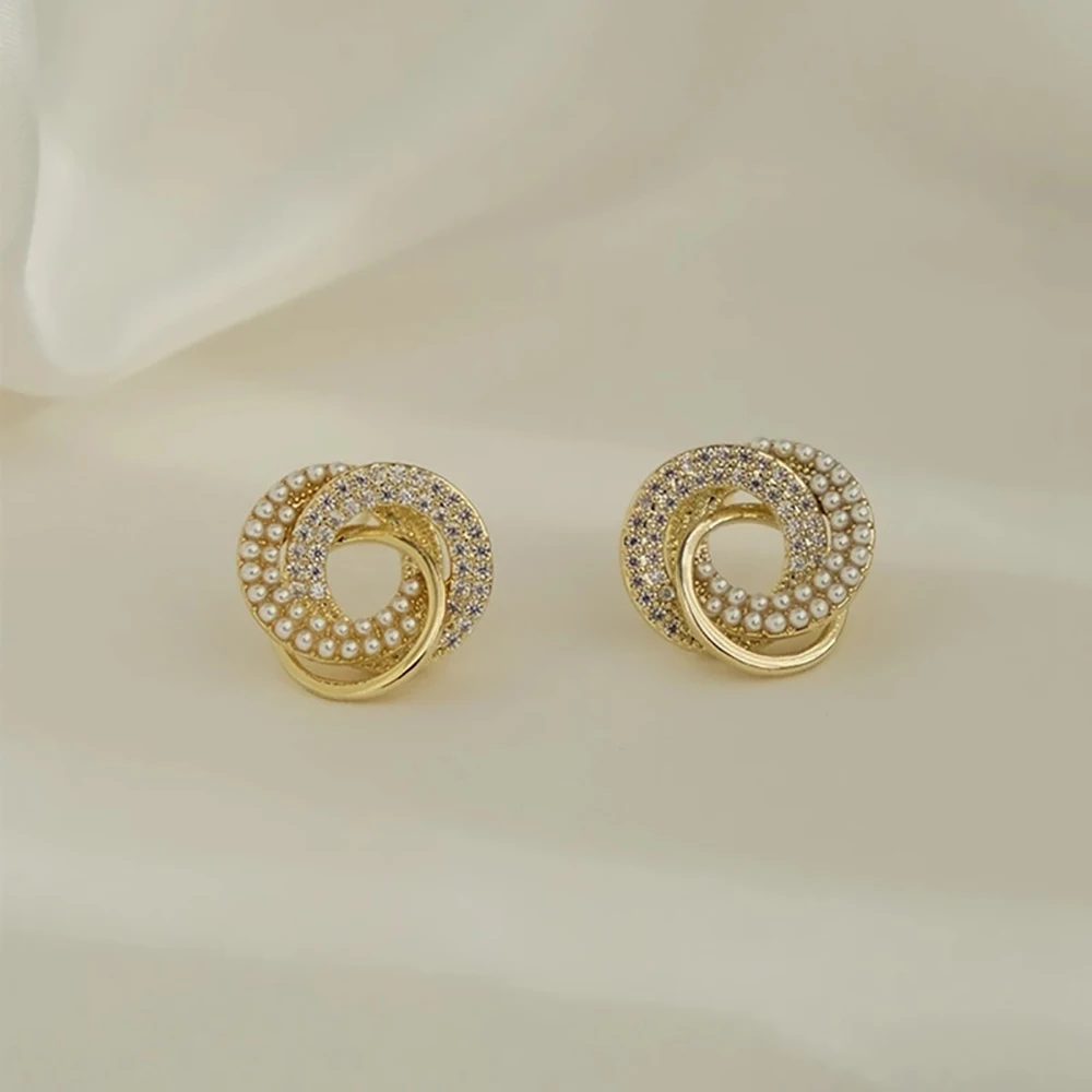 

Ghidbk Elegant Pearl Twist Circle Stud Earrings For Women Vintage Girls Cute Zircon Pendientes Stud Earrings Party Jewelry Gifts