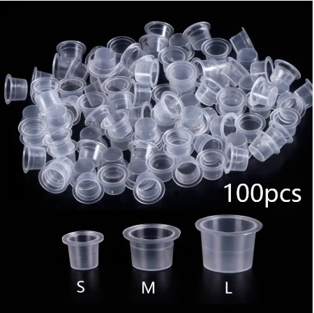 

100pc S/M/L Plastic Disposable Microblading Tattoo Ink Cups Permanent Makeup Pigment Clear Holder Container Cap Tattoo Accessory