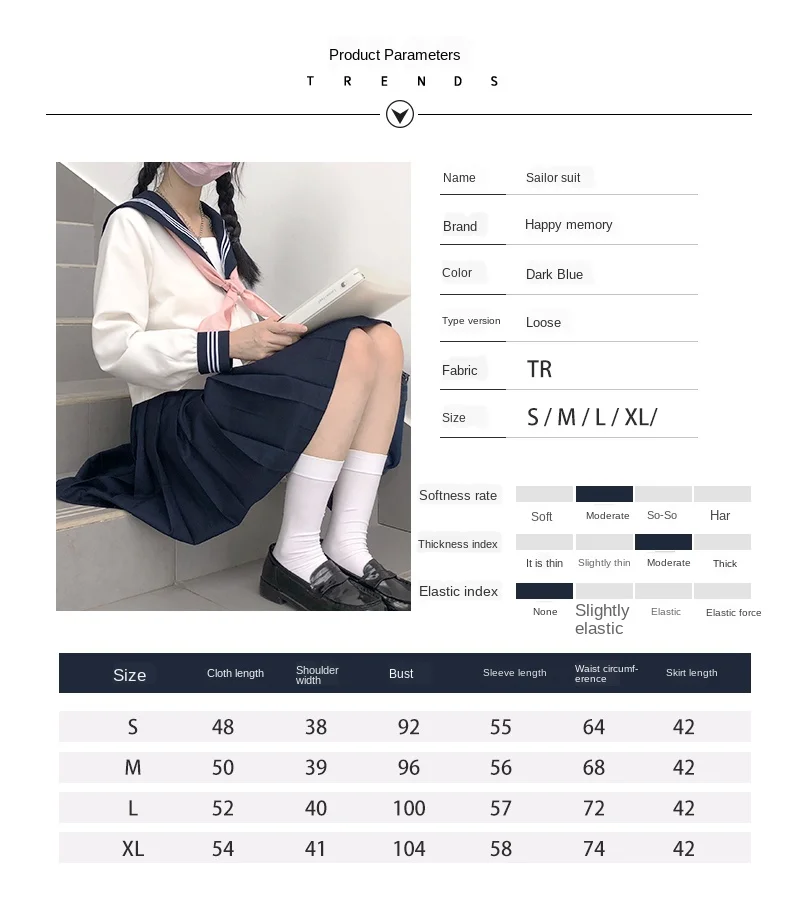 

Sailor Suit JK Women's Long-Sleeved Student Uniform Basic Style Original Genuine Autumn and Winter Blue In Stock