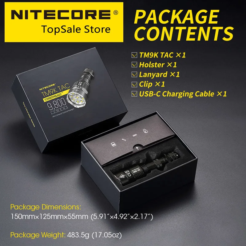 Pаспродажа Тактический фонарик Nitecore TM9KTAC 9800 люмен, мощный светодиодный прожектор с USB-зарядкой, суперъяркий встроенный аккумулятор 5000 мАч