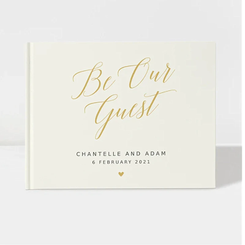 

Custom Wedding Guest Book,Personalized Be Our Guest,Sign in Book,Ivory and Gold foil unique Hardcover GuestBook,Color Editable