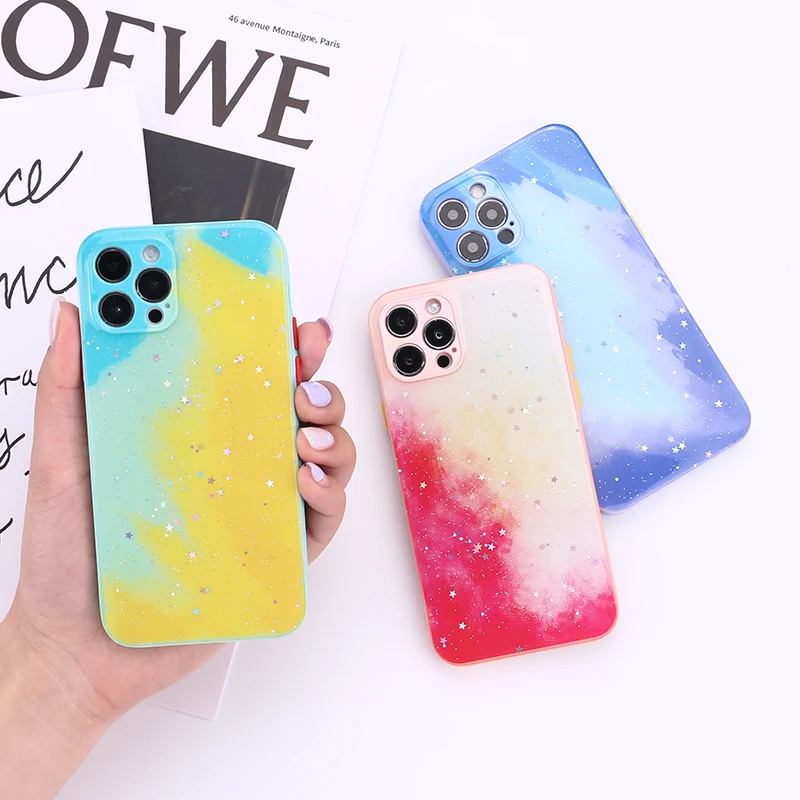 

Shockproof Cover Protection Glitter Phone Shell For iPhone 11 12 13Pro X Max Mini XS XR 7 8Plus Painted Shining Color Phone Case