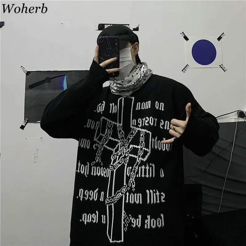Woherb Harajuku BF Свободные пуловеры с буквенным узором и круглым вырезом, свитер с длинным рукавом для женщин, повседневные винтажные топы, джемперы в Корейском стиле, новинка 91310