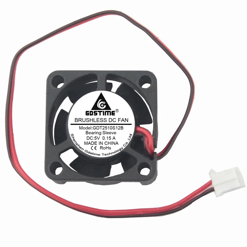 2шт. Gdstime DC 5V 2Pin 2510 25*25*10мм Пластиковый вентилятор охлаждения Mini 25мм Бесщеточный ноутбук Система охлаждения 3D-принтер