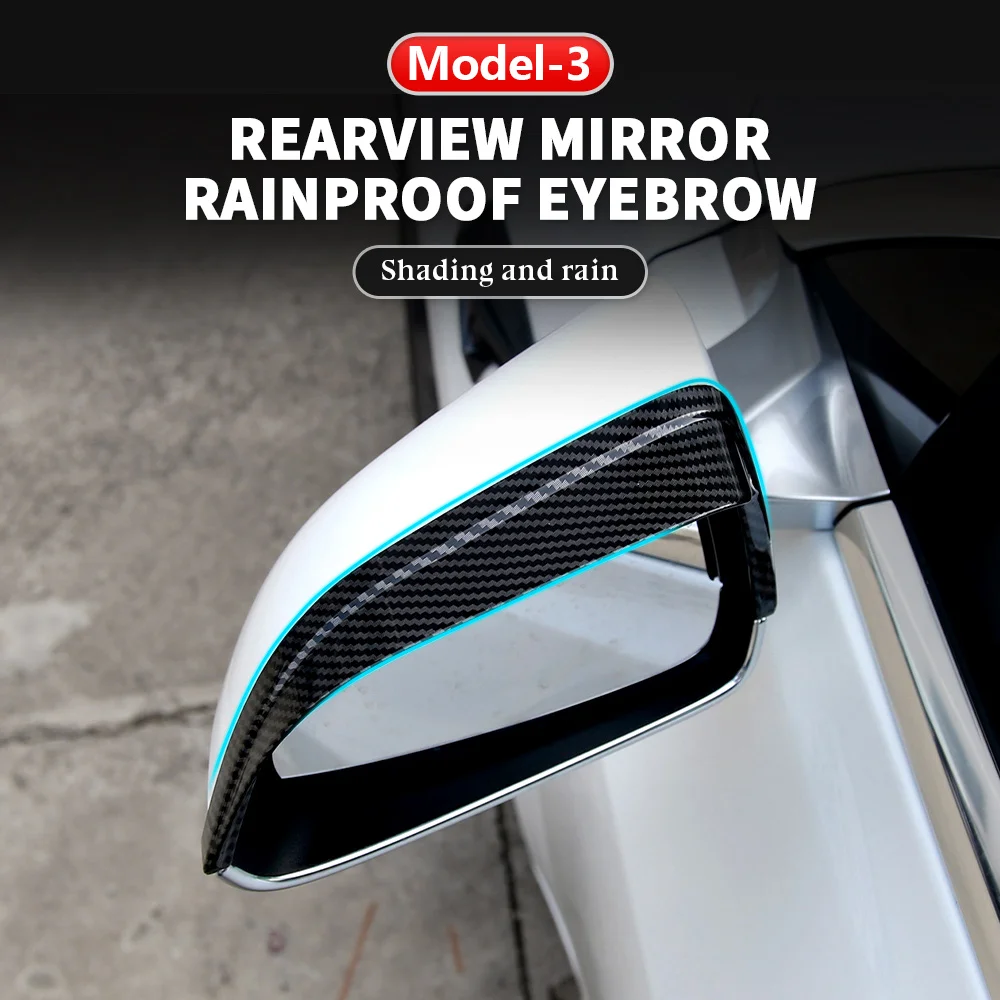 

2PCS Car Rearview Mirror Rain Eyebrow Cover Rainproof Sun Shade Protection Sticker For Tesla Model 3 2017 2018 2019 2020 2021