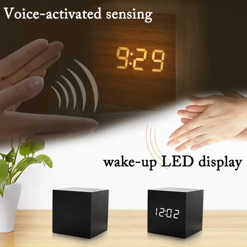 Antique Style Digital Wooden LED Alarm Clock Voice Control Snooze Timer Lunimous Display for Bedroom Office Desktop Table Decor | Дом и сад
