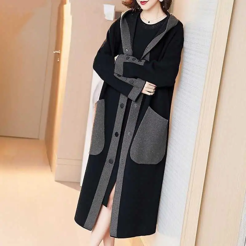 

Woolen Coat Women's Autumn and Winter New High-end Temperament Large Size Loose Hooded Thick Woolen Coat Trend