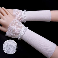 winter warm cuffs knitted fake sleeves lace fake cuffs gloves arm covers lace sunscreen cuffs arm sleeve arm warmers white black