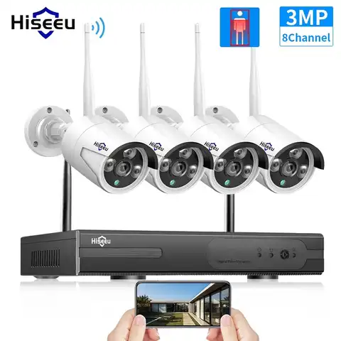 Наружная беспроводная система видеонаблюдения Hiseeu, 3 Мп, IP-камера, Wi-Fi, водонепроницаемая, комплект видеонаблюдения