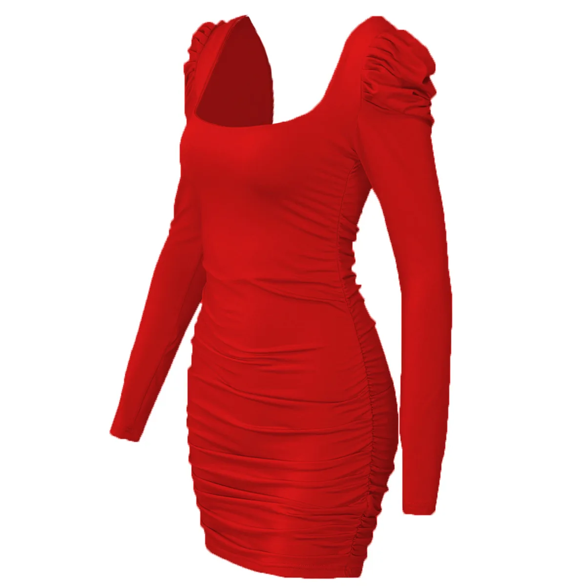 

Sexy back pile shoulder long-sleeved dress women's bag hip skirt