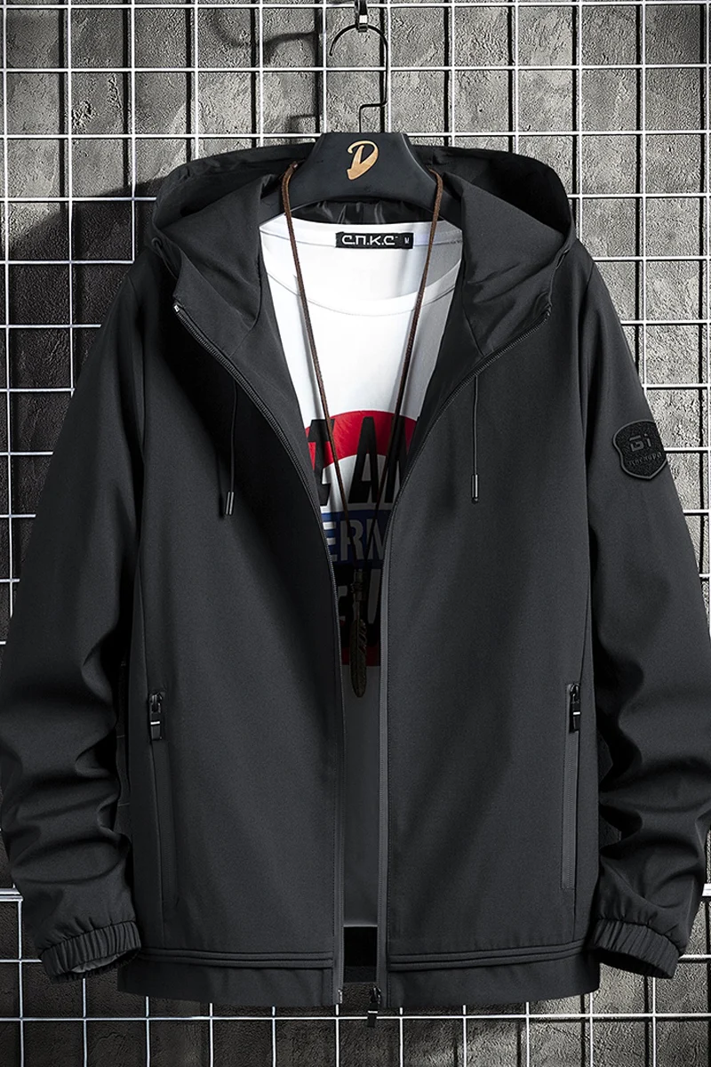 

2021 New Mens Bomber Jacket Casual Hooded Spring Autumn Wear Solid Color Men Jacket Coat Fleece Zipper Fashion Windbreaker 4XL