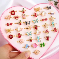 36 pcsset kids love heart box pack rings sweet design flower animal finger rings for baby girl fashion jewelry accessories gift