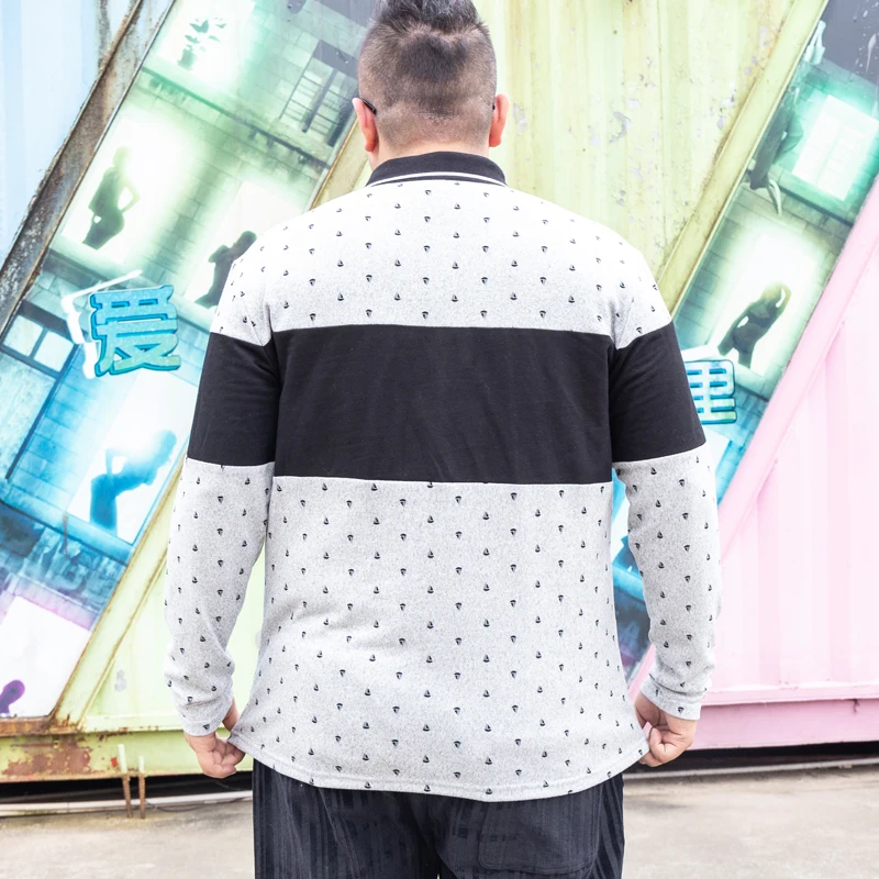 Мужская рубашка поло с длинным рукавом размера плюс полосатая воротником на