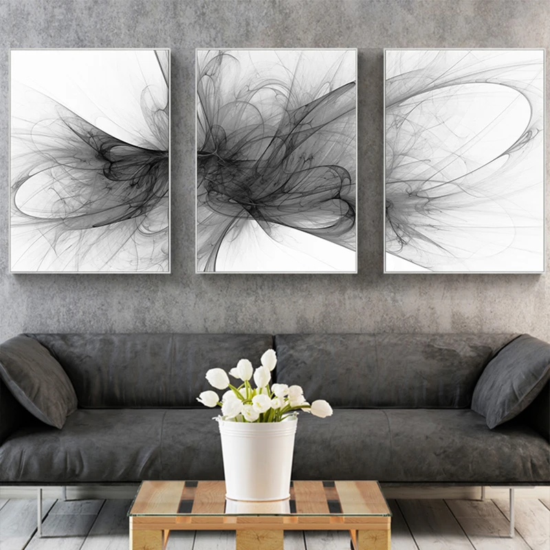 

Abstract Style Flowing smoke Wall Pictures for Living Room Bedroom Black and white Art Poster Painting Wall Art Canvas Home Deco