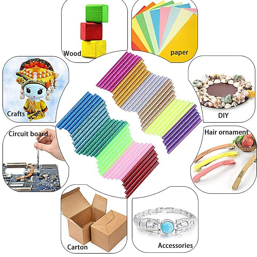 Палочки для горячего клея смешанный цветной золотой порошок лука 60 шт./компл. 12