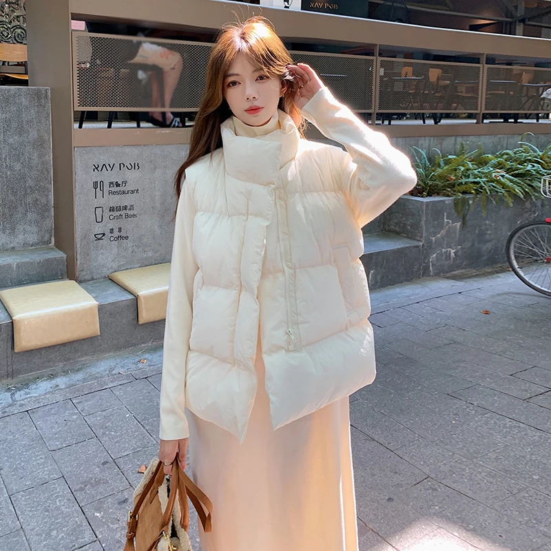 

Autumn and Winter 2021 Korean Version New Commuter High Neck Zipper Loose Bread Suit Solid Color Vest